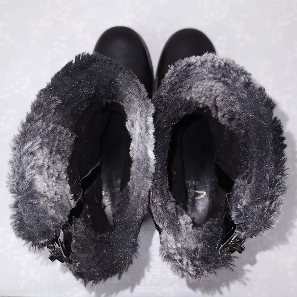 CLARKS Majorca Sun Moto Boots Black Leather Faux Fur Lined US 10 - Picture 7 of 9